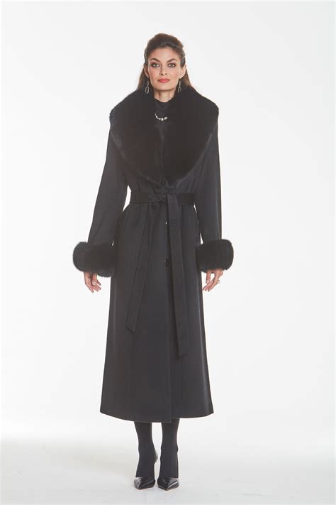 cashmere and fur coat - full length cashmere coat women.